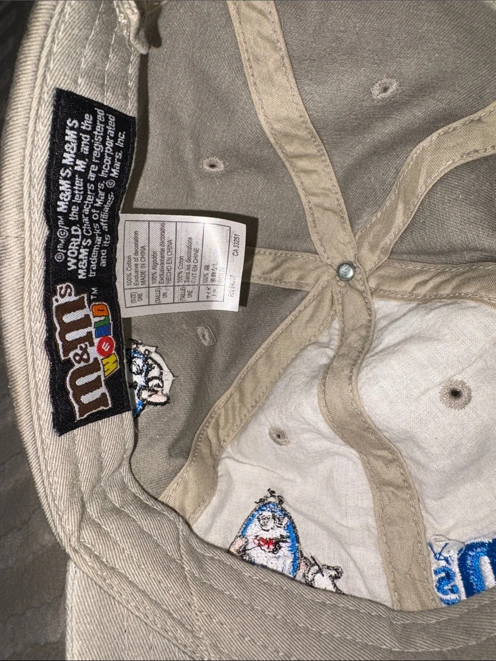 M&M'S Gray Baseball Cap with Blue M&M Character Embroidery